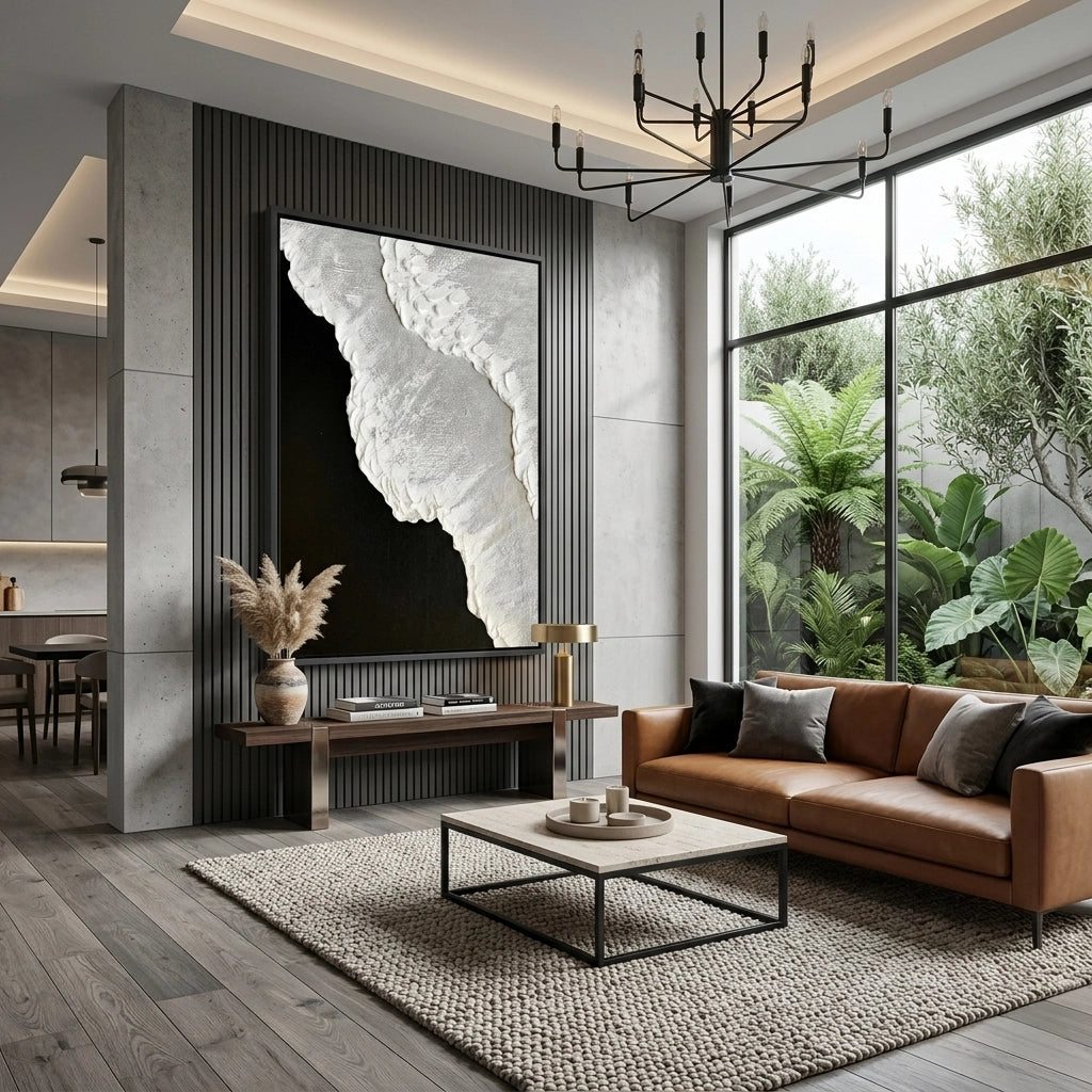 Minimalist midnight foam artwork blending dark tones and smooth textures for modern interiors