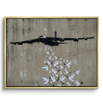 Military Plane with Peace Doves - Canvas