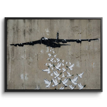 Military Plane with Peace Doves - Canvas