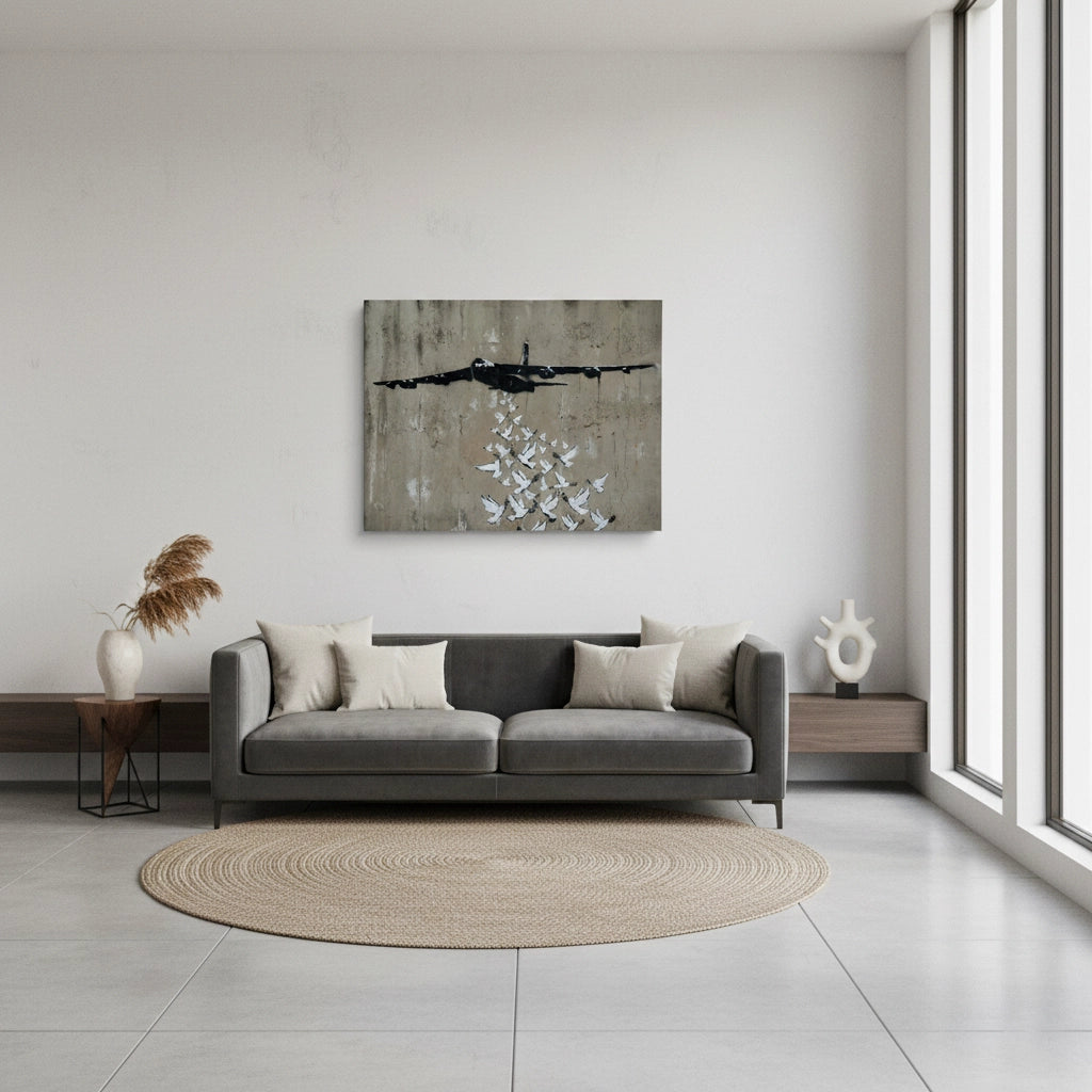 2Military Plane with Peace Doves - Canvas