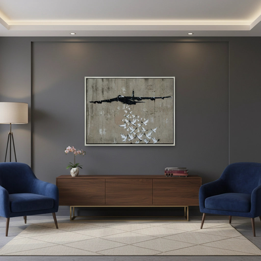 2Military Plane with Peace Doves - Canvas