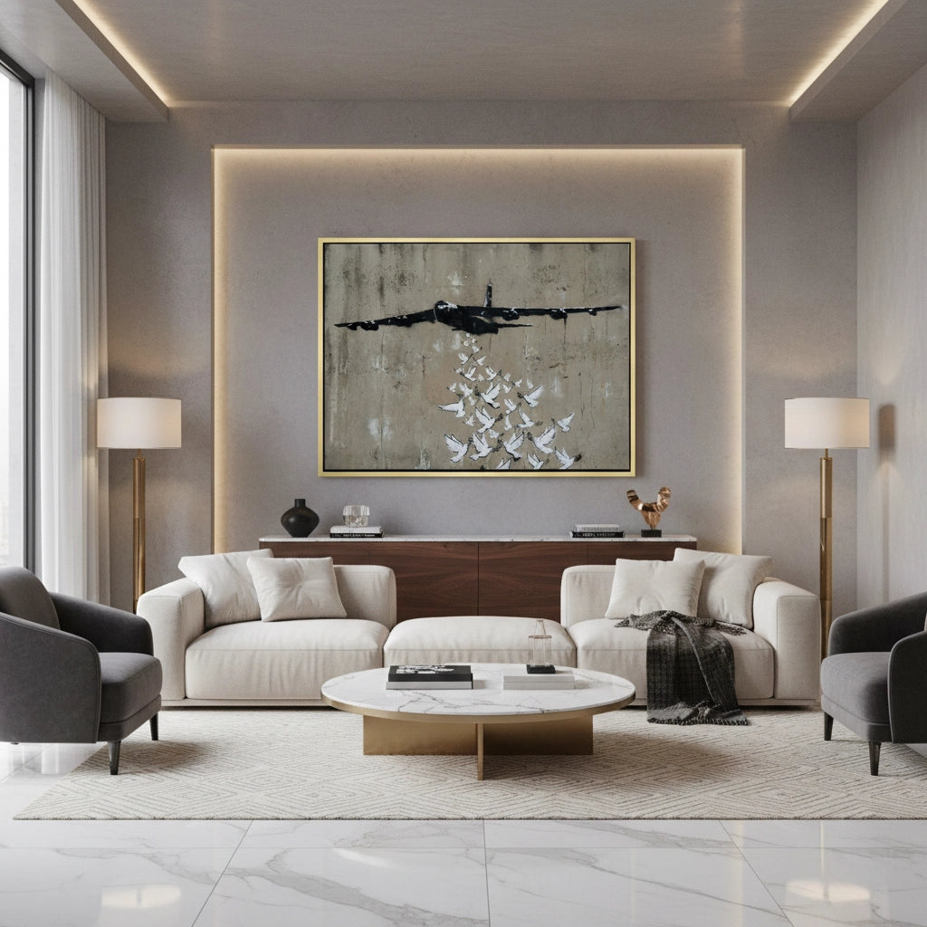 2Military Plane with Peace Doves - Canvas