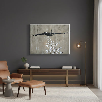 Military Plane with Peace Doves - Fine Art