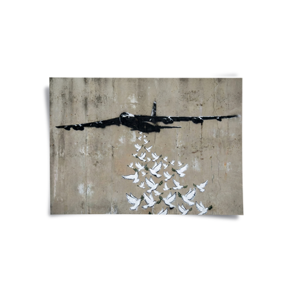 Military Plane with Peace Doves - Poster