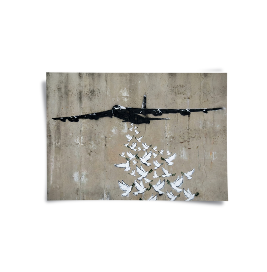 Military Plane with Peace Doves - Poster