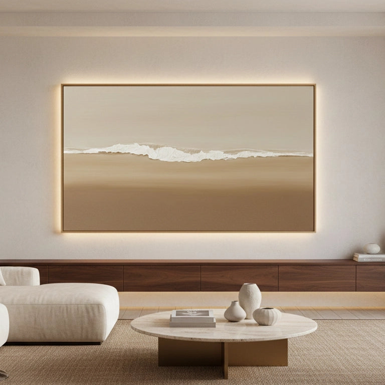 2Minimalist Beige Shoreline Painting #MBSH110