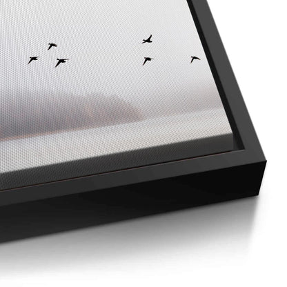 Minimalist Birds Over Misty Lake  - Canvas