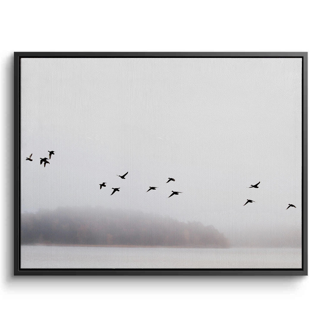 2Minimalist Birds Over Misty Lake  - Canvas