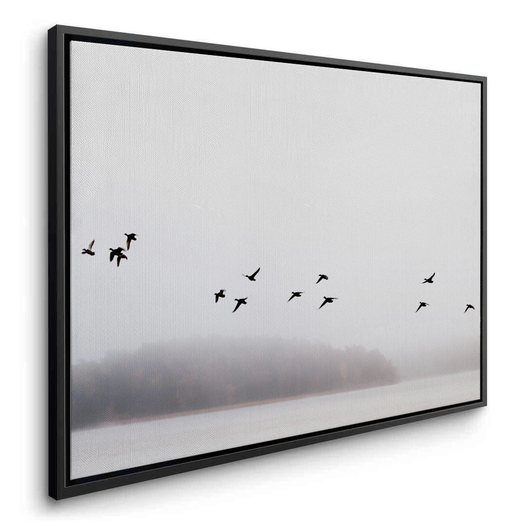 2Minimalist Birds Over Misty Lake  - Canvas