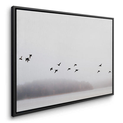 Minimalist Birds Over Misty Lake  - Canvas