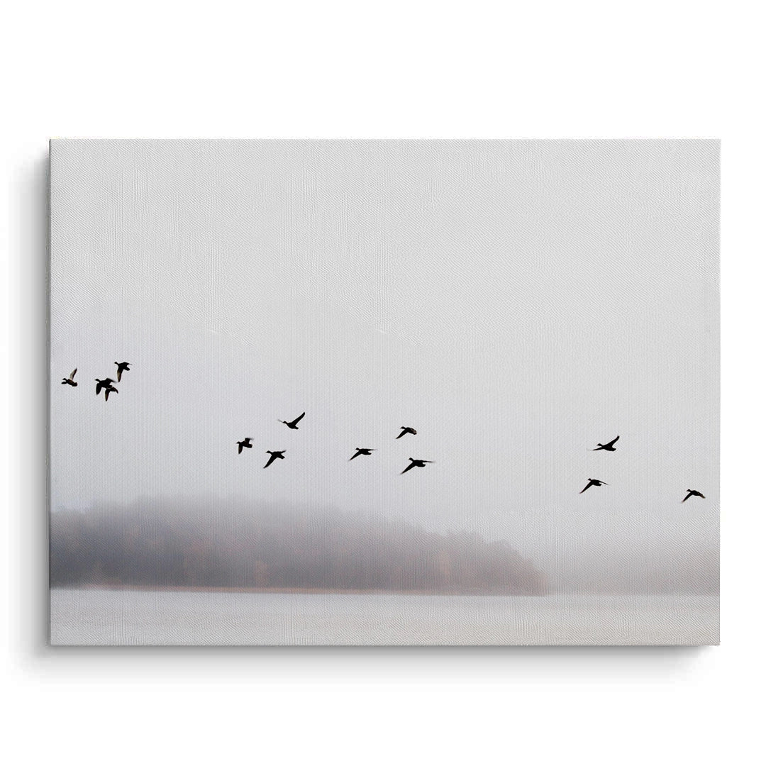 2Minimalist Birds Over Misty Lake  - Canvas