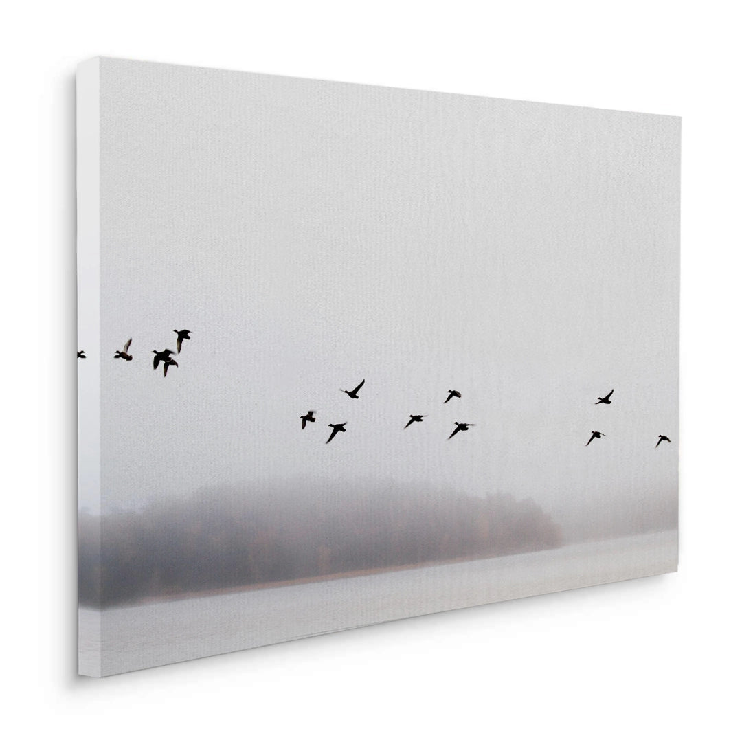 2Minimalist Birds Over Misty Lake  - Canvas