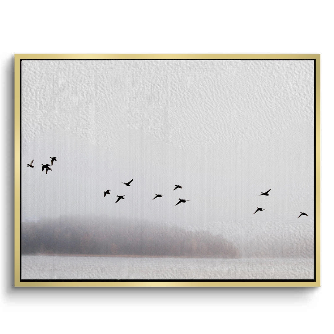 2Minimalist Birds Over Misty Lake  - Canvas