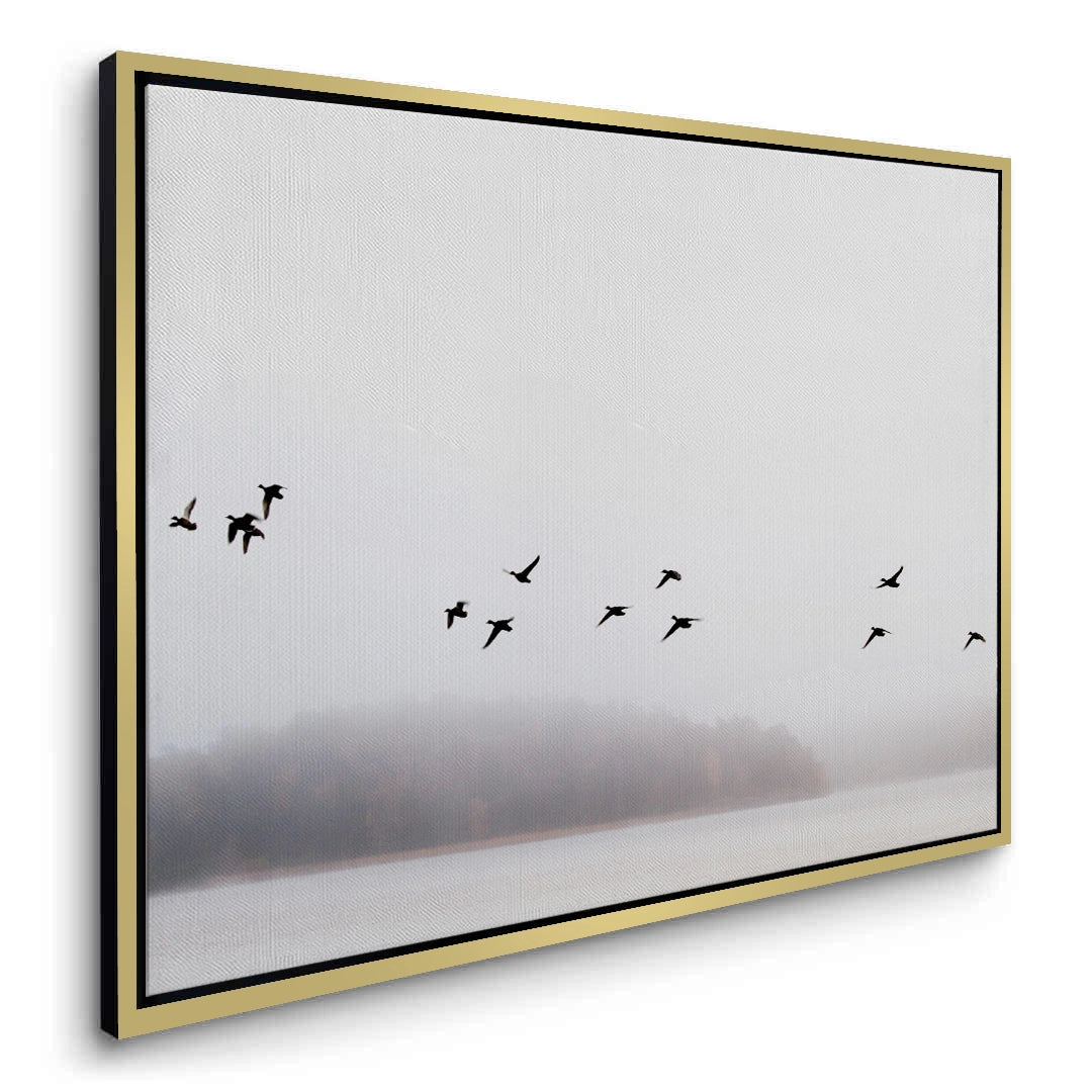 2Minimalist Birds Over Misty Lake  - Canvas