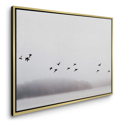 Minimalist Birds Over Misty Lake  - Canvas