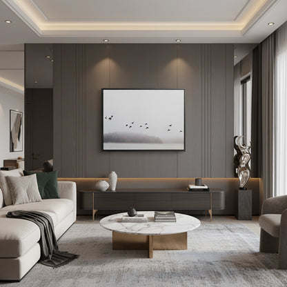 Minimalist Birds Over Misty Lake  - Canvas