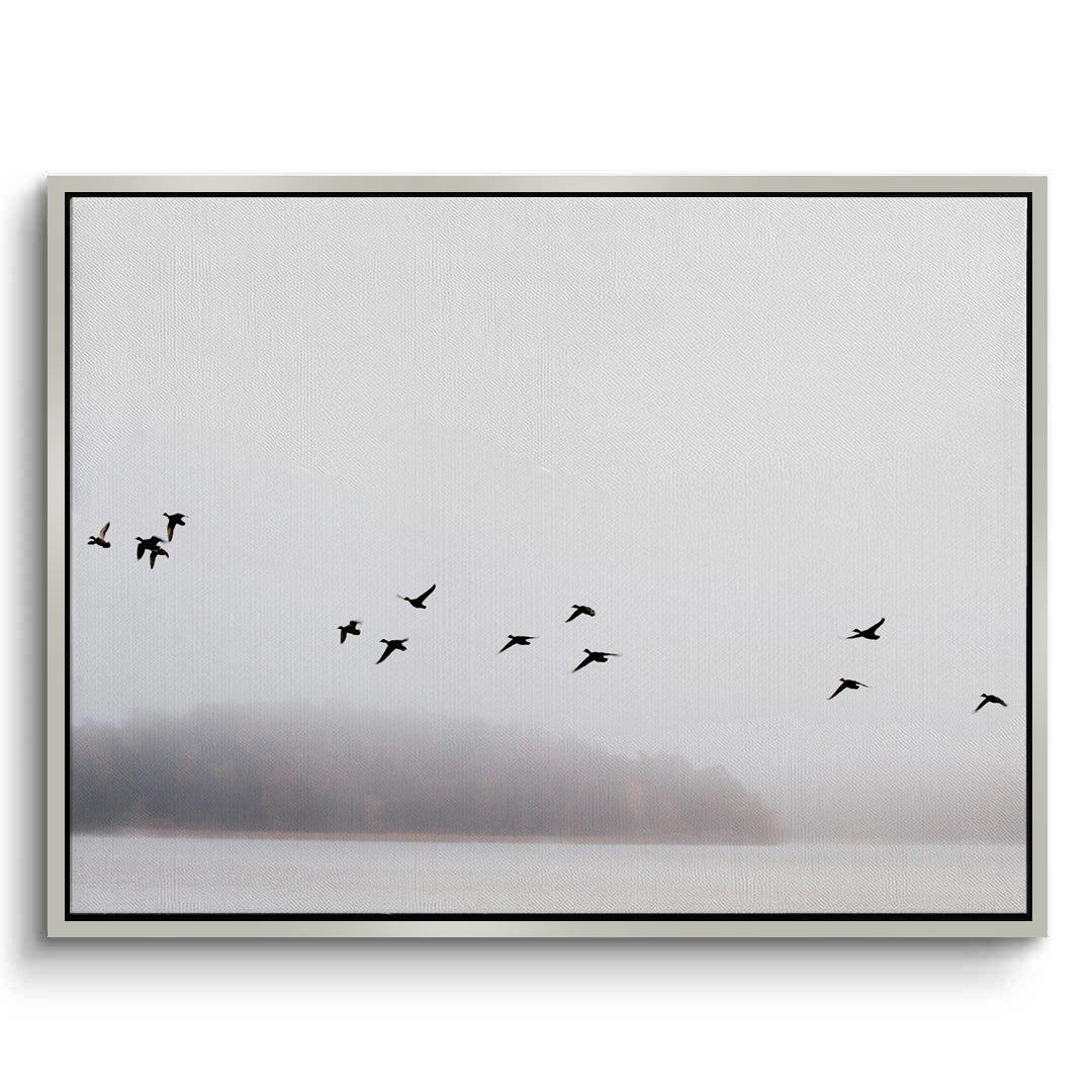 2Minimalist Birds Over Misty Lake  - Canvas