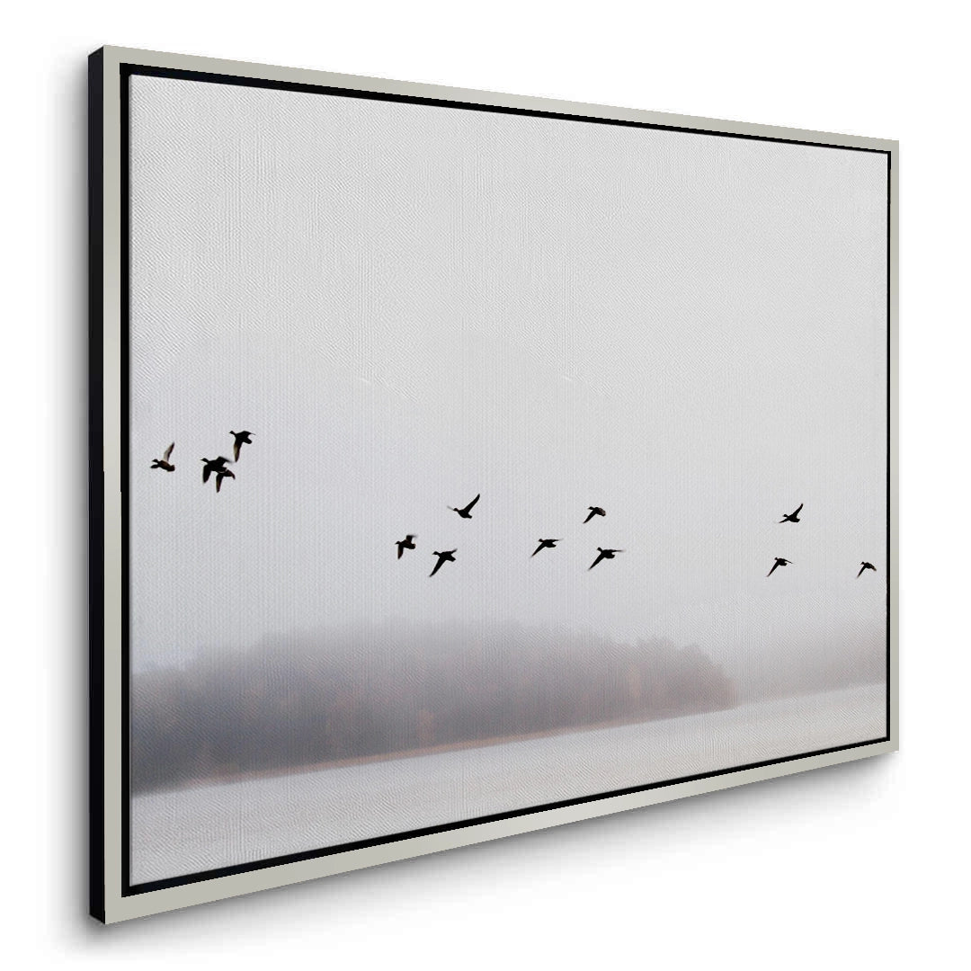 2Minimalist Birds Over Misty Lake  - Canvas