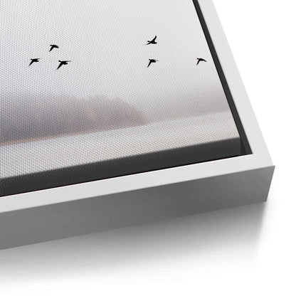 Minimalist Birds Over Misty Lake  - Canvas