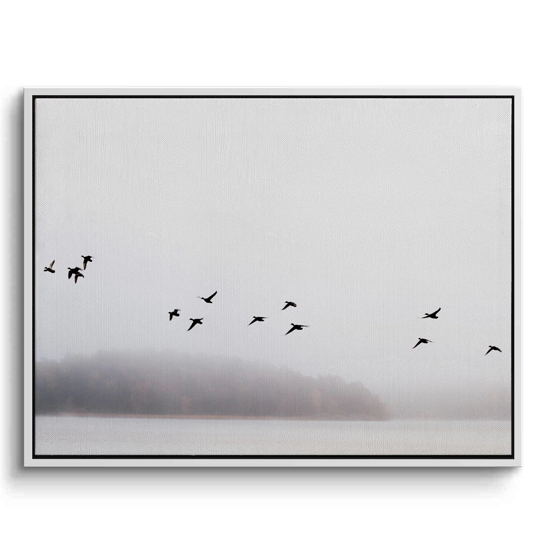 2Minimalist Birds Over Misty Lake  - Canvas