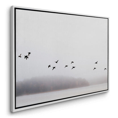Minimalist Birds Over Misty Lake  - Canvas