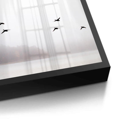 Minimalist Birds Over Misty Lake - Fine Art