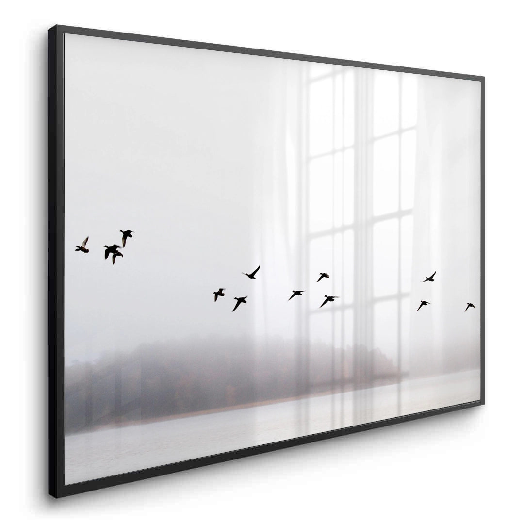 2Minimalist Birds Over Misty Lake - Fine Art