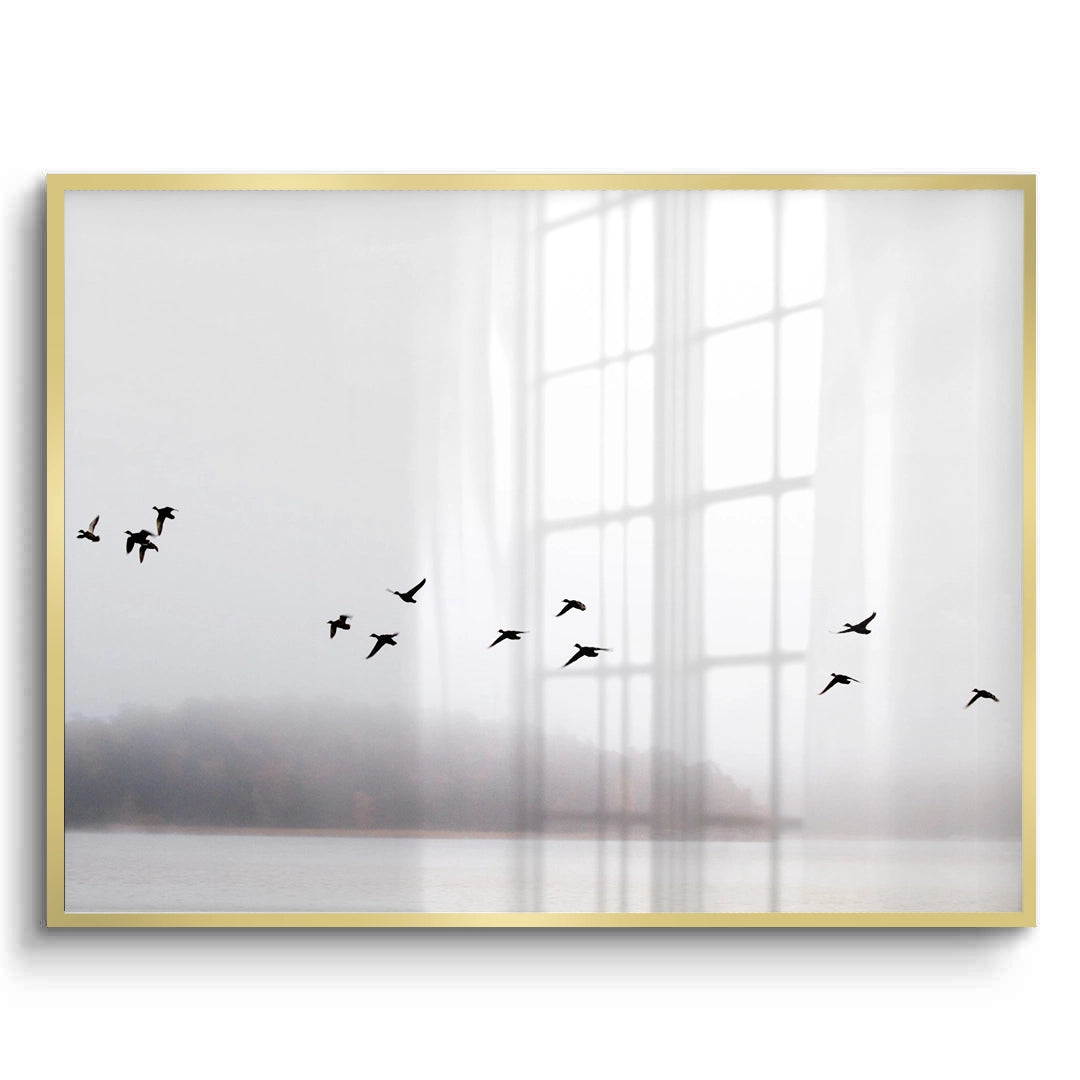 2Minimalist Birds Over Misty Lake - Fine Art