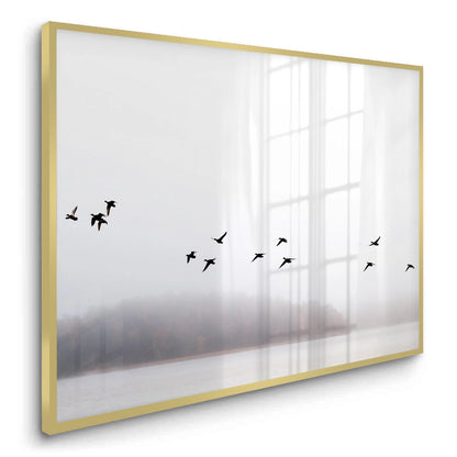 Minimalist Birds Over Misty Lake - Fine Art