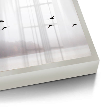 Minimalist Birds Over Misty Lake - Fine Art