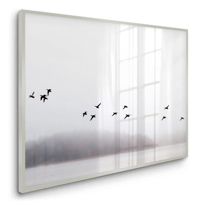 Minimalist Birds Over Misty Lake - Fine Art