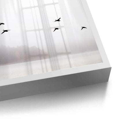 Minimalist Birds Over Misty Lake - Fine Art