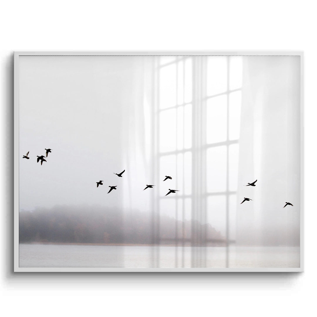 2Minimalist Birds Over Misty Lake - Fine Art