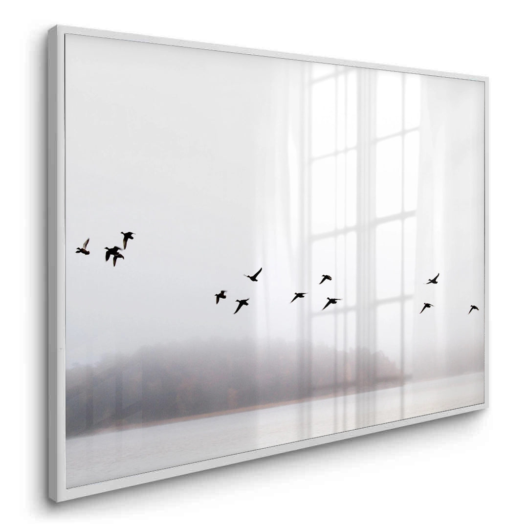 2Minimalist Birds Over Misty Lake - Fine Art