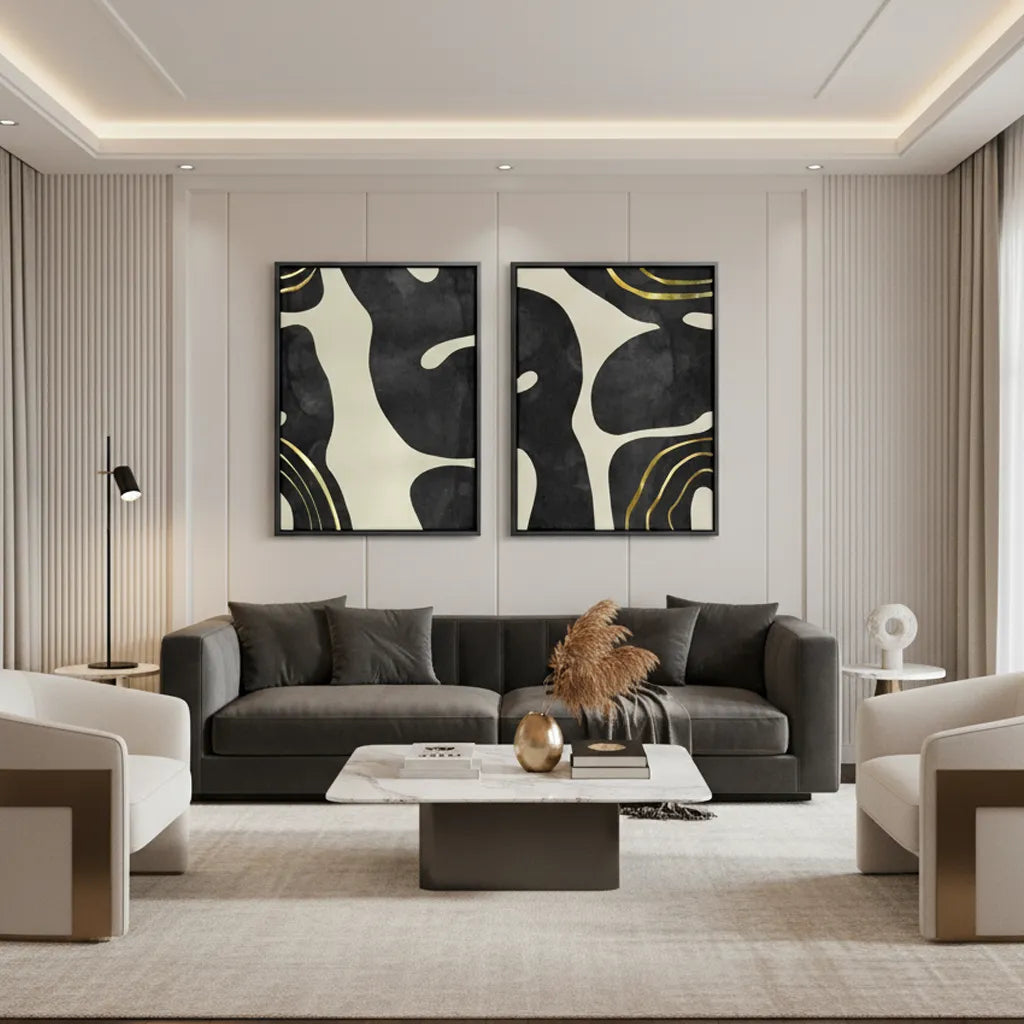 Minimalist Black and Gold Set of 2 - Canvas - Jasmineart.ae