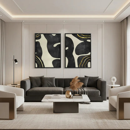 Minimalist Black and Gold Set of 2 - Canvas