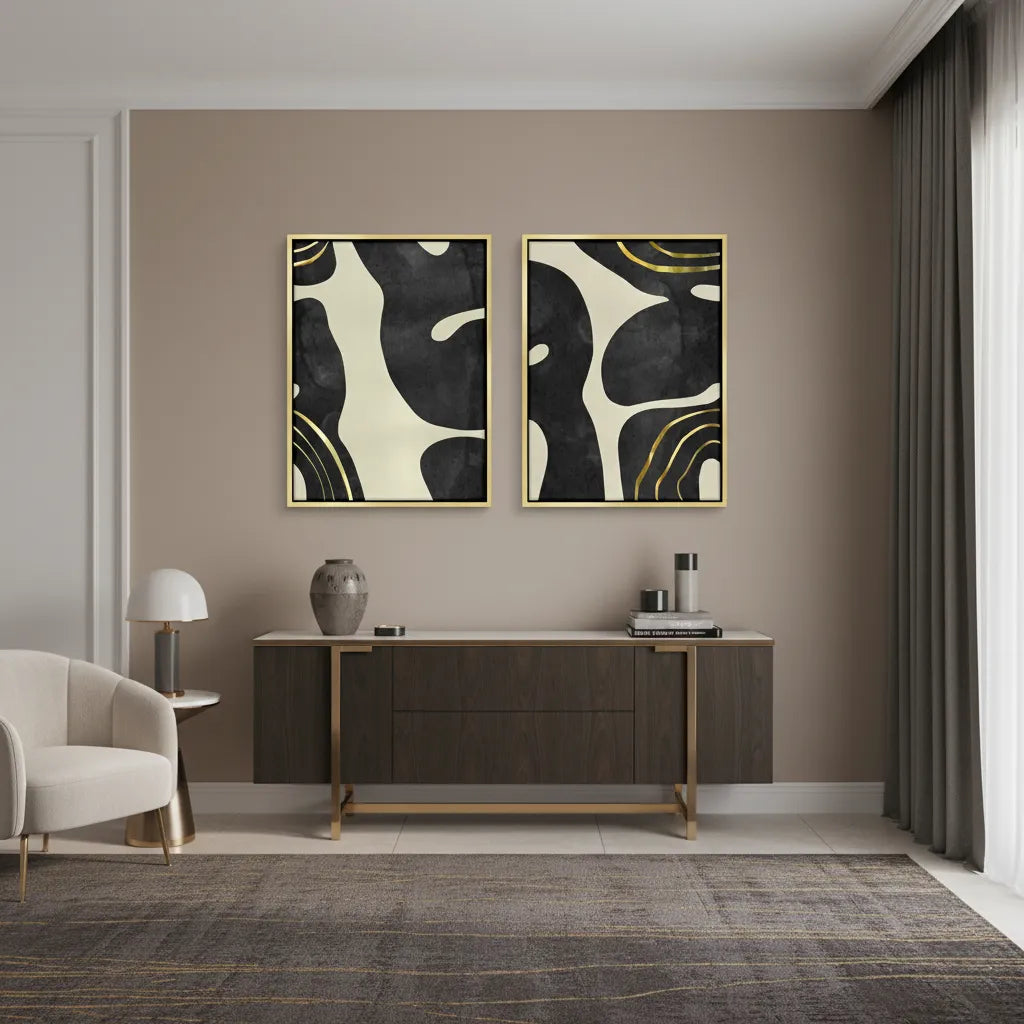 Minimalist Black and Gold Set of 2 - Canvas - Jasmineart.ae