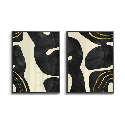 Minimalist Black and Gold Set of 2 - Fine Art