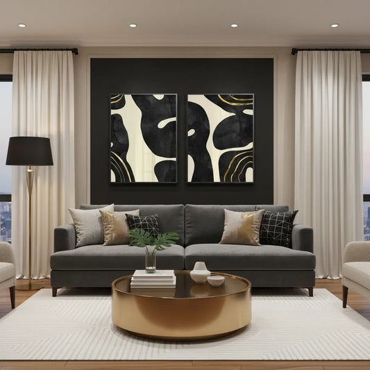 Minimalist Black and Gold Set of 2 - Fine Art