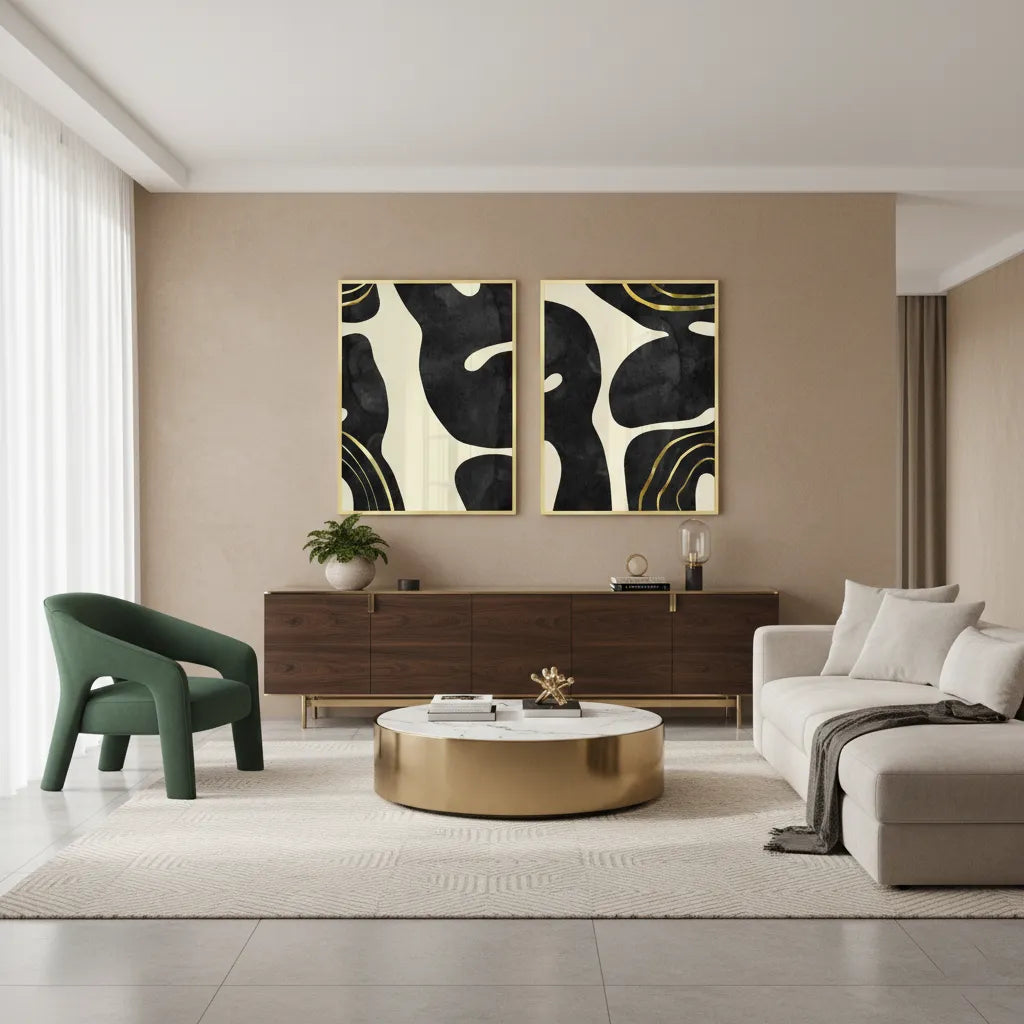 2Minimalist Black and Gold Set of 2 - Fine Art