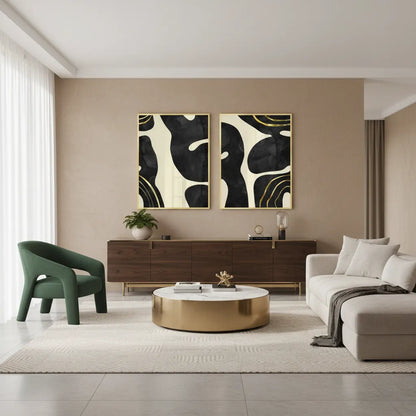 Minimalist Black and Gold Set of 2 - Fine Art