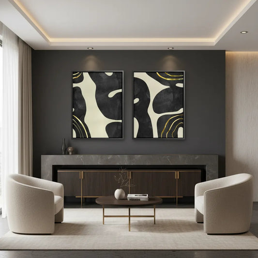 Minimalist Black and Gold Set of 2 - Canvas