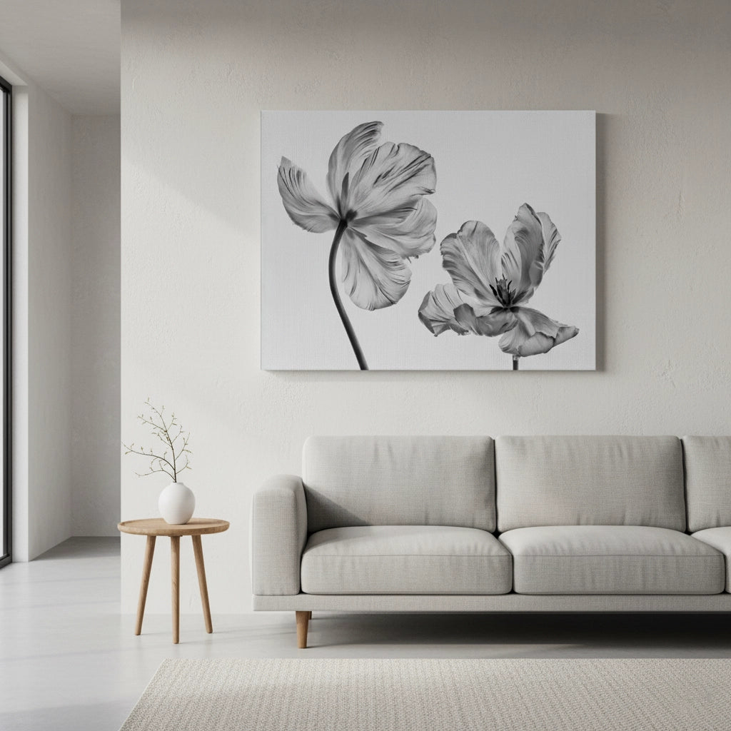 Minimalist Black and White Tulip - Canvas - Jasmineart.ae