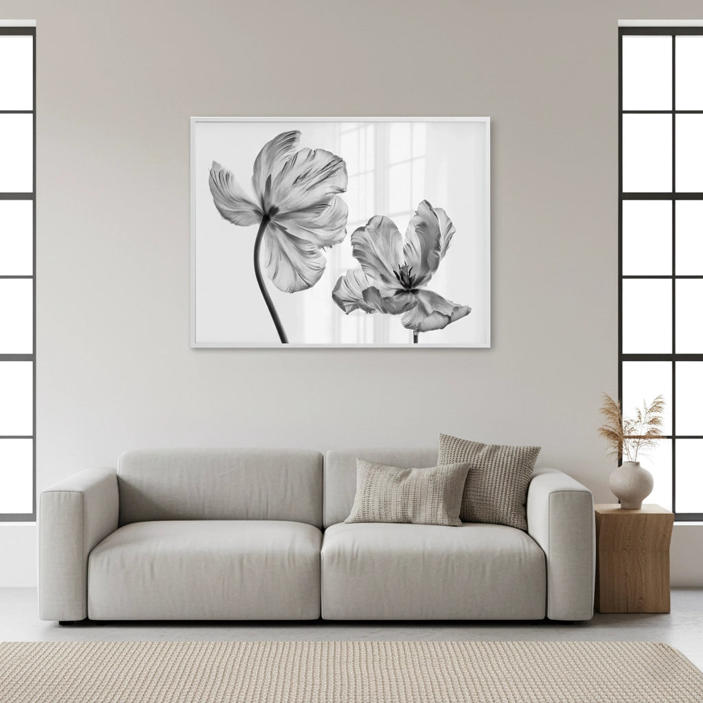 Minimalist Black and White Tulip - Fine Art - Jasmineart.ae