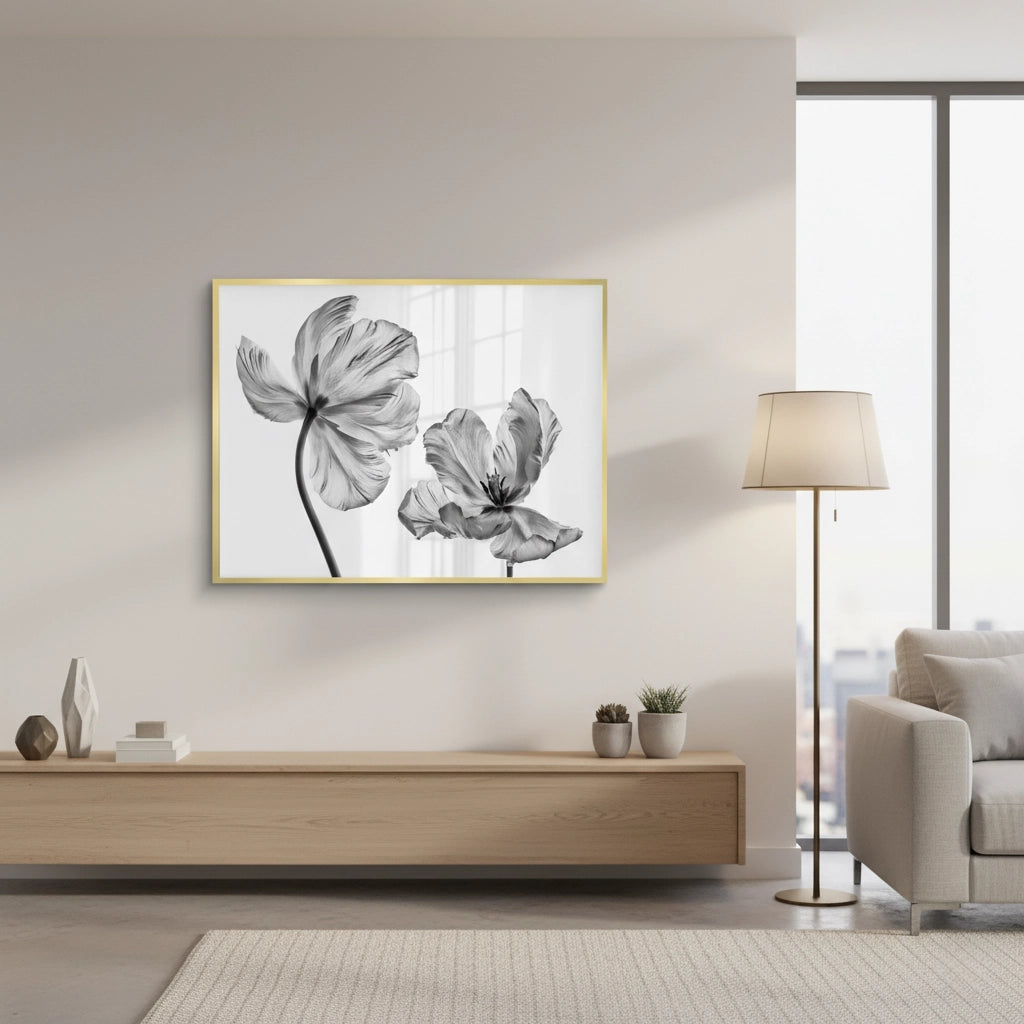2Minimalist Black and White Tulip - Fine Art