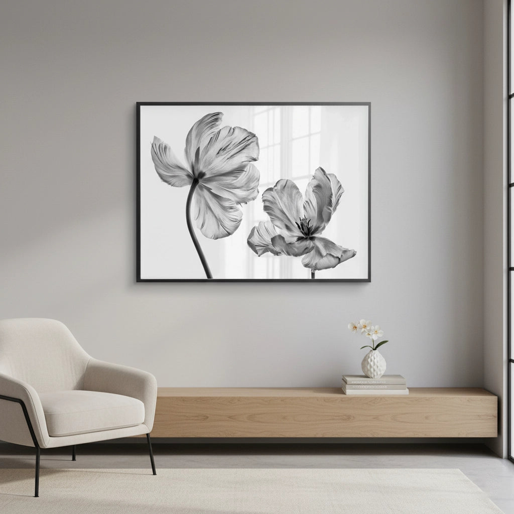 2Minimalist Black and White Tulip - Fine Art