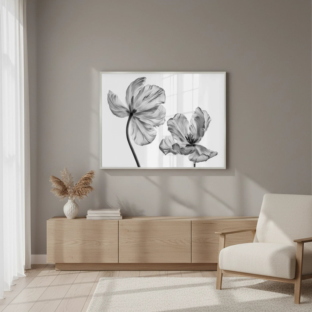 2Minimalist Black and White Tulip - Fine Art