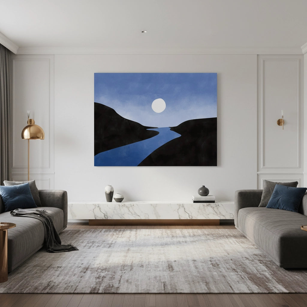 Minimalist Blue River - Canvas - Jasmineart.ae