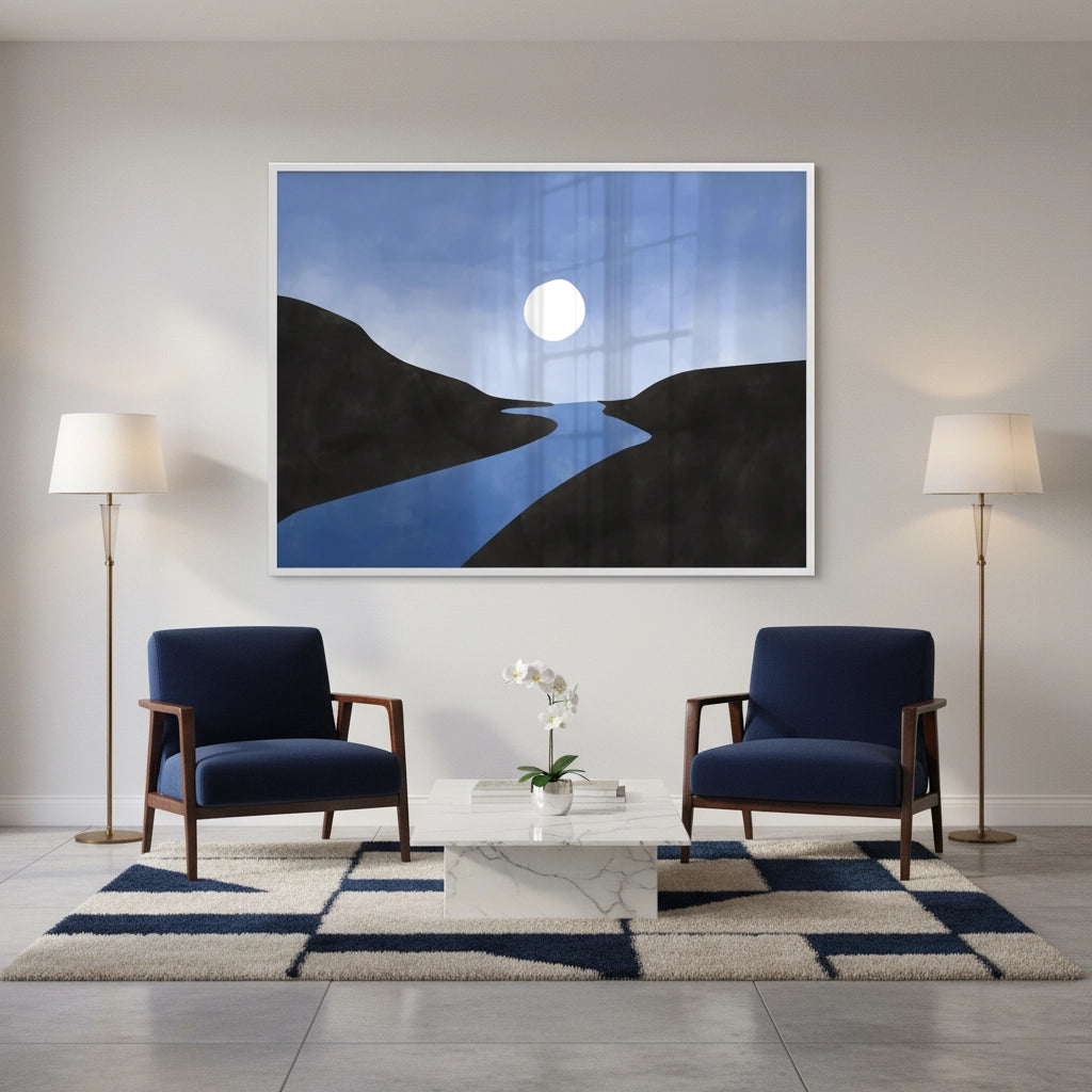Minimalist Blue River - Fine Art - Jasmineart.ae