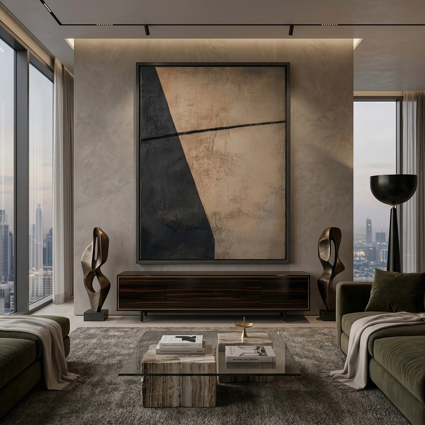 2Minimalist Divide abstract wall art, modern geometric design, luxury UAE home decor